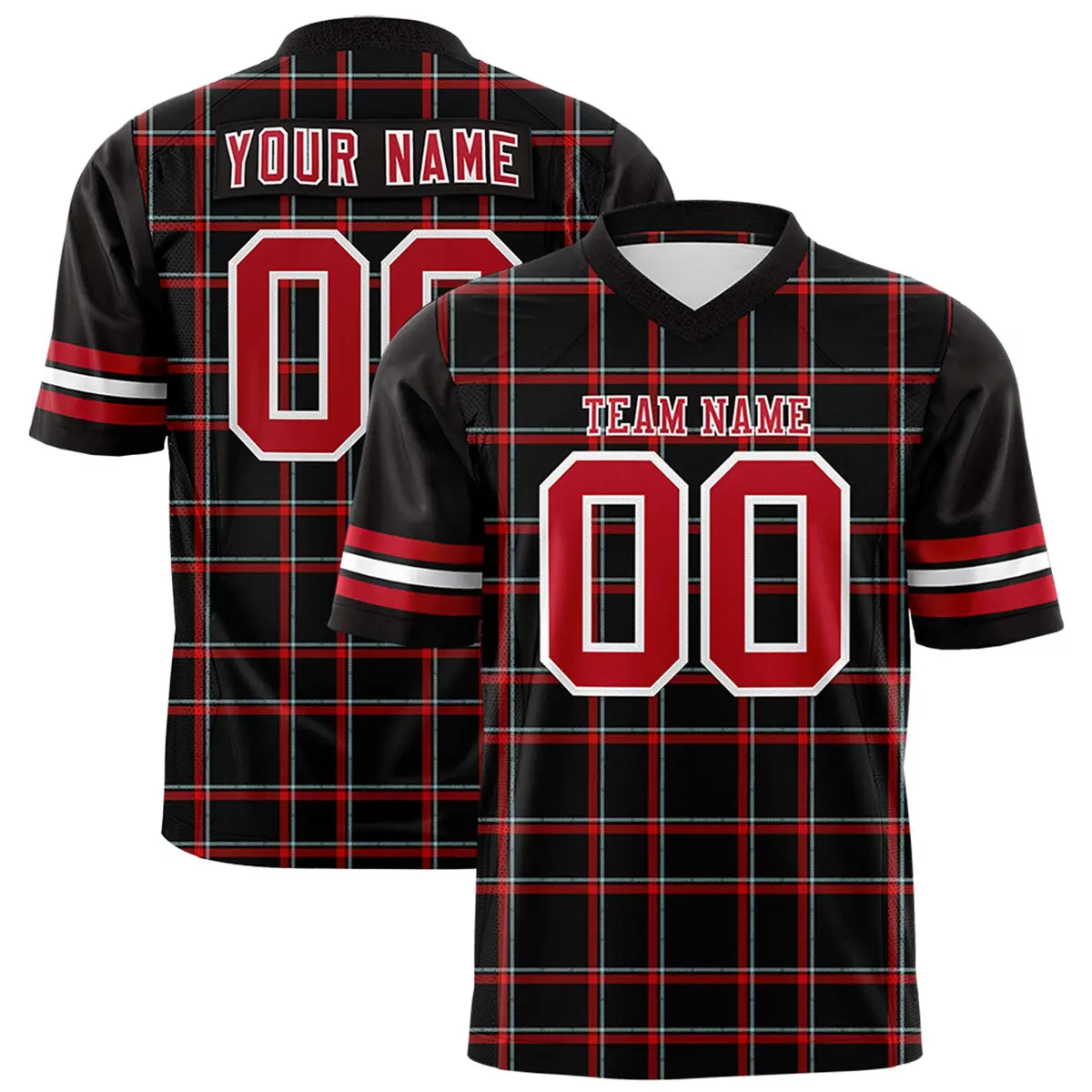 Black Plaid Pattern Authentic Football Jersey
