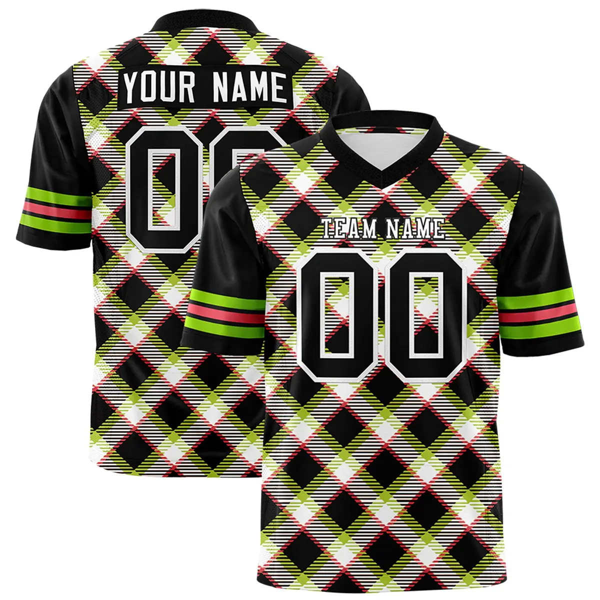 Black Plaid Pattern Authentic Football Jersey