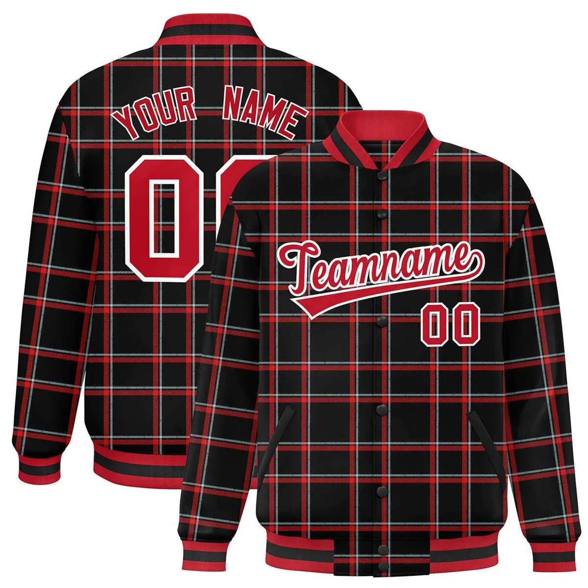 Black Plaid Varsity Letterman Baseball Jacket
