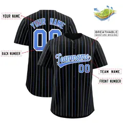 Black Powder Blue and White Bi-Color Stripes Baseball Jersey 2