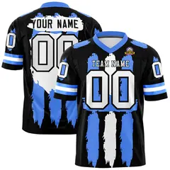 Black Powder Blue and White Graffiti Flag Football Jersey 1