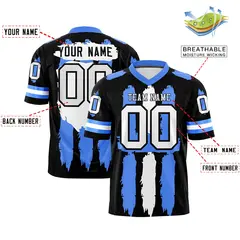 Black Powder Blue and White Graffiti Flag Football Jersey 2