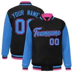 Black Powder Blue-Black Raglan Varsity Full-Snap Letterman Jacket 1