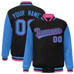 Black Powder Blue-Black Raglan Varsity Full-Snap Letterman Jacket 1