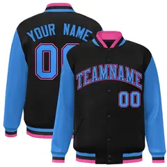 Black Powder Blue-Black Raglan Varsity Full-Snap Letterman Jacket 1