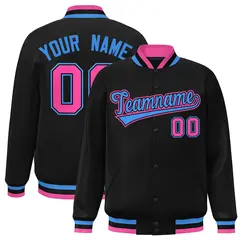 Black Powder Blue-Black Varsity Full-Snap Letterman Jacket