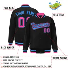 Black Powder Blue-Black Varsity Full-Snap Letterman Jacket 2