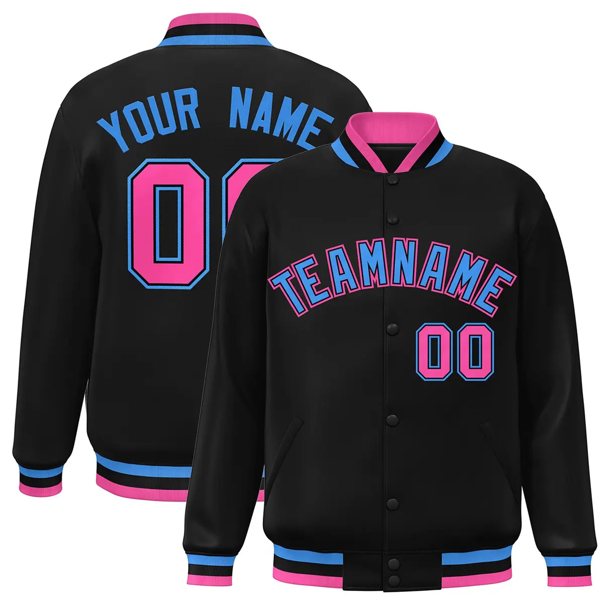 Black Powder Blue-Black Varsity Full-Snap Letterman Jacket