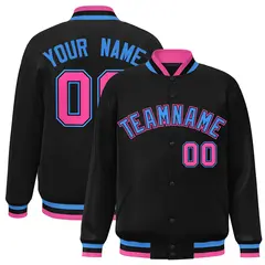 Black Powder Blue-Black Varsity Full-Snap Letterman Jacket 1