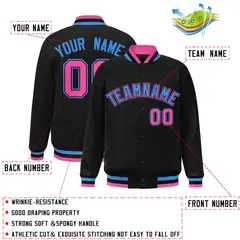 Black Powder Blue-Black Varsity Full-Snap Letterman Jacket 2