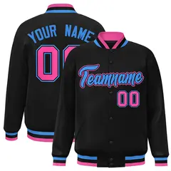 Black Powder Blue-Black Varsity Full-Snap Letterman Jacket 1