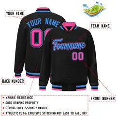 Black Powder Blue-Black Varsity Full-Snap Letterman Jacket 2