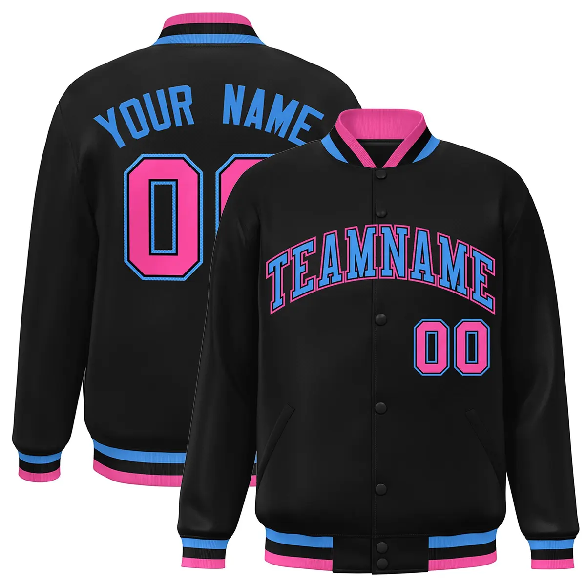 Black Powder Blue-Black Varsity Full-Snap Letterman Jacket