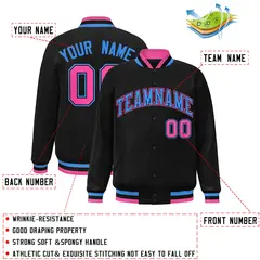 Black Powder Blue-Black Varsity Full-Snap Letterman Jacket 2