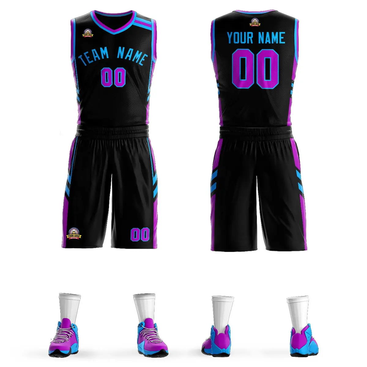 Black Powder Blue Classic Sets Mesh Basketball Jersey
