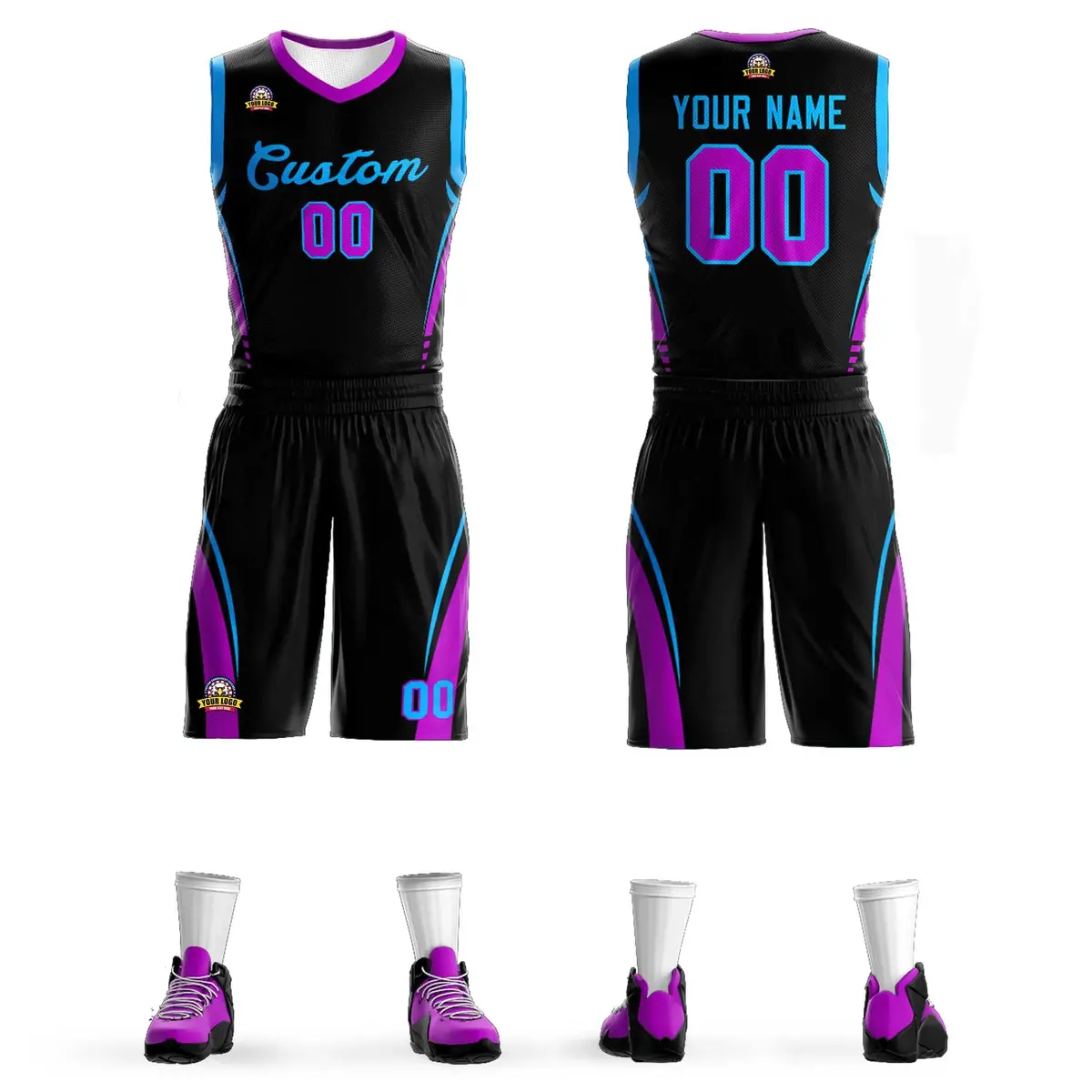 Black Powder Blue Classic Sets Mesh Basketball Jersey
