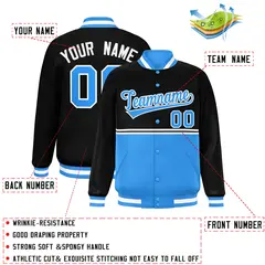 Black Powder Blue Color Block Varsity Letterman Jacket 2