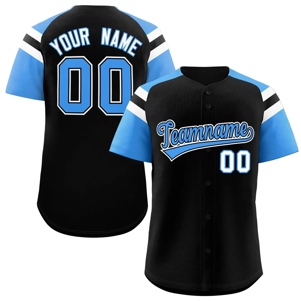 Black Powder Blue Contrast Raglan Baseball Jersey