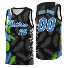 Black Powder Blue Feather Graffiti Pattern Basketball Jersey 1