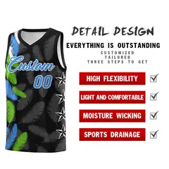 Black Powder Blue Feather Graffiti Pattern Basketball Jersey 2