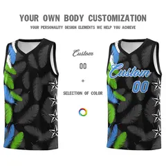 Black Powder Blue Feather Graffiti Pattern Basketball Jersey 3