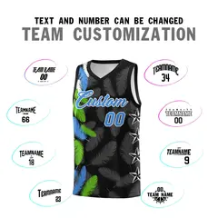 Black Powder Blue Feather Graffiti Pattern Basketball Jersey 4