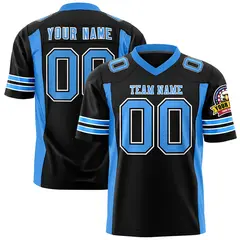 Black Powder Blue Football Jersey with Sleeve Stripes 1