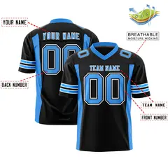 Black Powder Blue Football Jersey with Sleeve Stripes 2