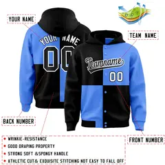Black Powder Blue Four Squares Color Block Varsity Letterman Jacket Hoodie 4