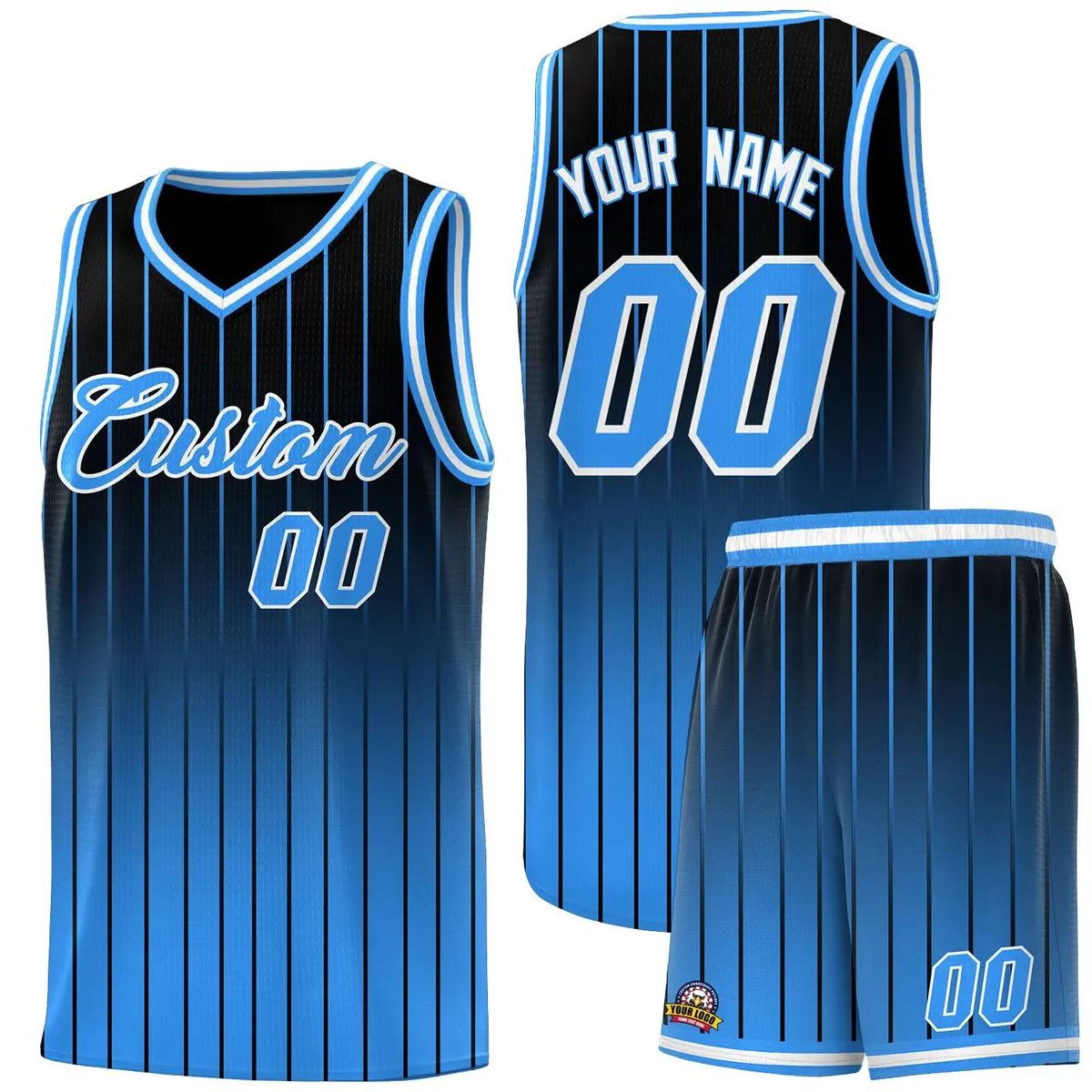 Black Powder Blue Gradient Stripe Fashion Basketball Jersey