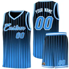 Black Powder Blue Gradient Stripe Fashion Basketball Jersey