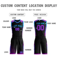 Black Powder Blue Graffiti Bar Element Basketball Jersey 3