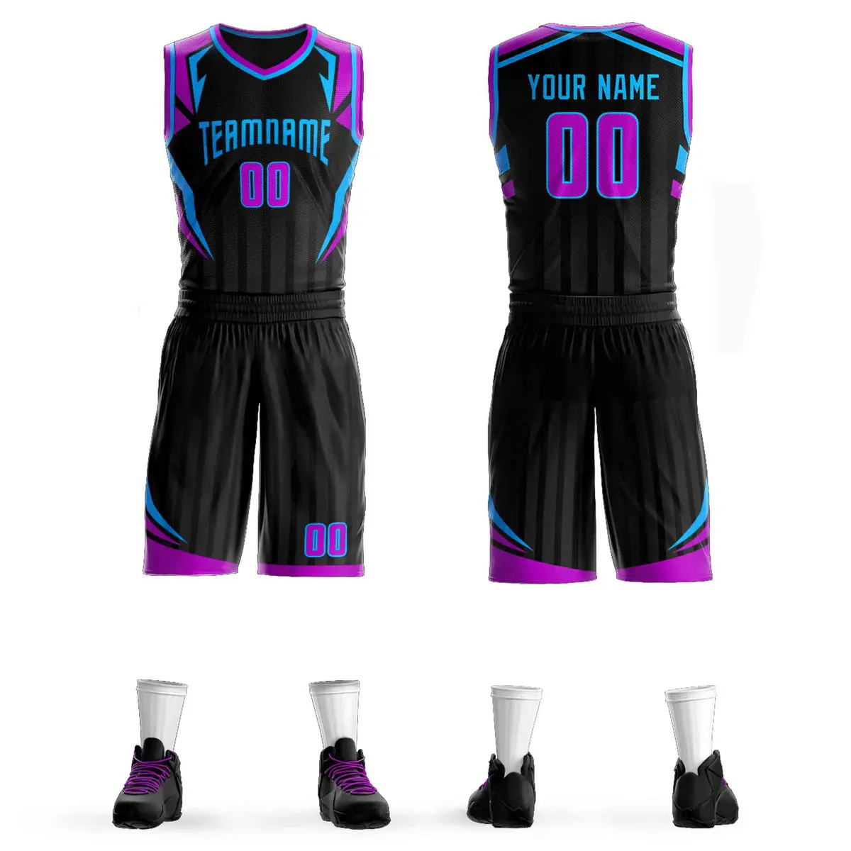 Black Powder Blue Graffiti Pattern Angular Element Basketball Jersey