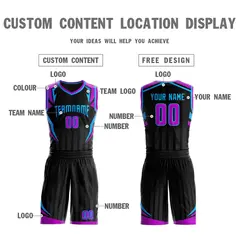 Black Powder Blue Graffiti Pattern Angular Element Basketball Jersey 3