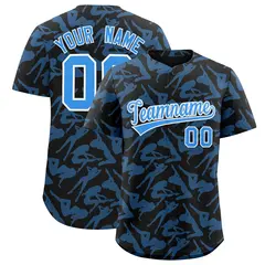 Black Powder Blue Graffiti Pattern Baseball Jersey