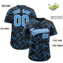 Black Powder Blue Graffiti Pattern Baseball Jersey 2