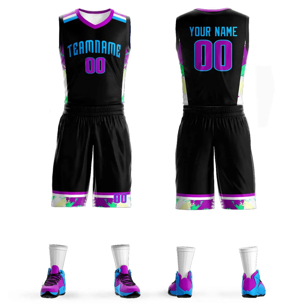 Black Powder Blue Graffiti Pattern Basketball Jersey
