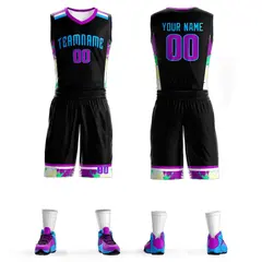 Black Powder Blue Graffiti Pattern Basketball Jersey