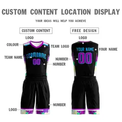 Black Powder Blue Graffiti Pattern Basketball Jersey 3