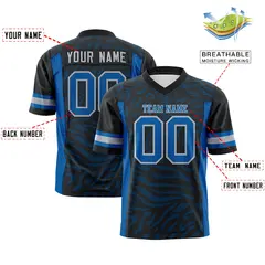 Black Powder Blue-Gray Zebra Stripes Football Jersey 2