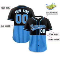 Black Powder Blue Half Stripe Authentic Baseball Jersey 2