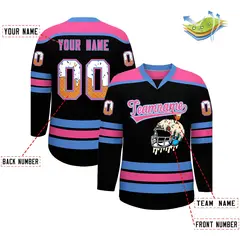 Black Powder Blue Ice Cream Helmet Pattern Hockey Jersey 2