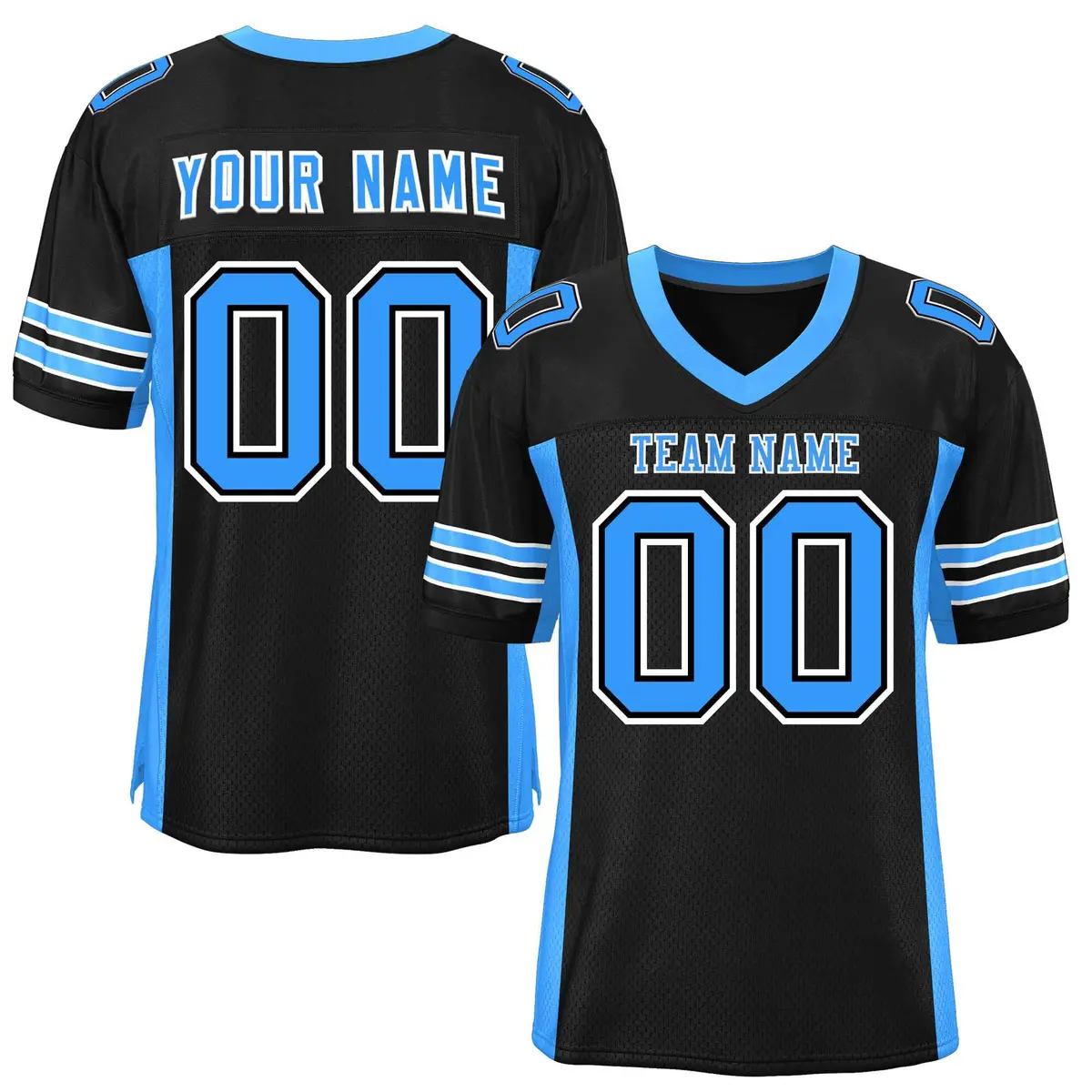 Black Powder Blue Insert Color Mesh Football Jersey