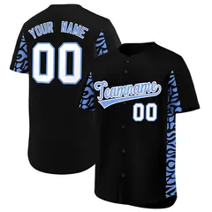 Black Powder Blue Leopard Graffiti Side Baseball Jersey 1