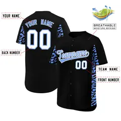 Black Powder Blue Leopard Graffiti Side Baseball Jersey 2