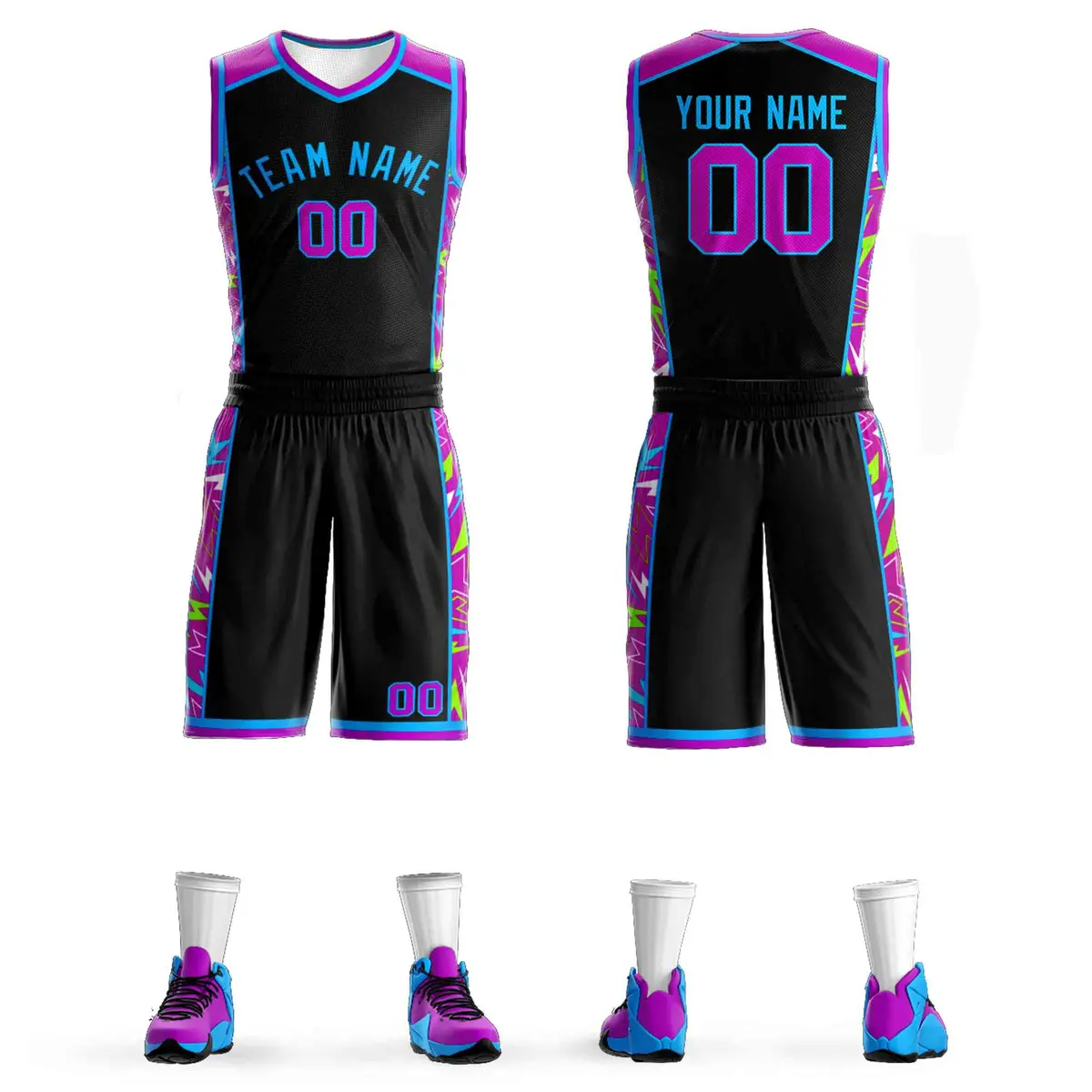 Black Powder Blue Lightning Graffiti Basketball Jersey