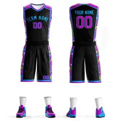 Black Powder Blue Lightning Graffiti Basketball Jersey