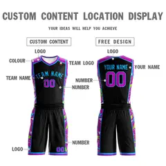 Black Powder Blue Lightning Graffiti Basketball Jersey 3