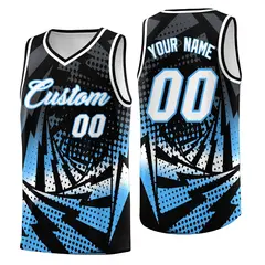 Black Powder Blue Lightning Halftone Dot Basketball Jersey 1