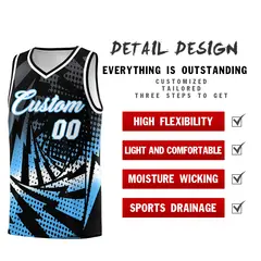 Black Powder Blue Lightning Halftone Dot Basketball Jersey 2